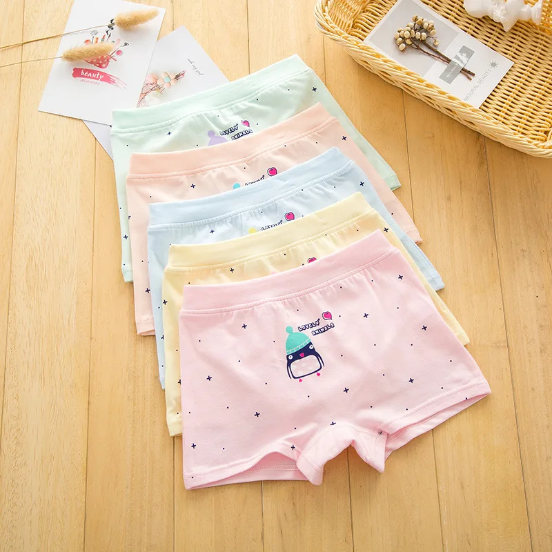 

10PCS/LOT Girl Penguin Cartoon Print Boxer Short Children Soft Comfortable Cotton Underpant Underwear