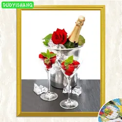 DUOYISHANG 5D DIY Алмазная картина "Розовые цветы и Фруктовое вино стекло" полная квадратная Алмазная вышивка Стразы мозаичная живопись