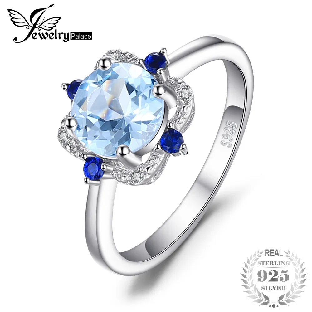 

JewelryPalace Fashion 1.8ct Round Natural Sky Blue Topaz Sapphire Anniversary Fine Ring 925 Sterling Silver Jewelry For Women