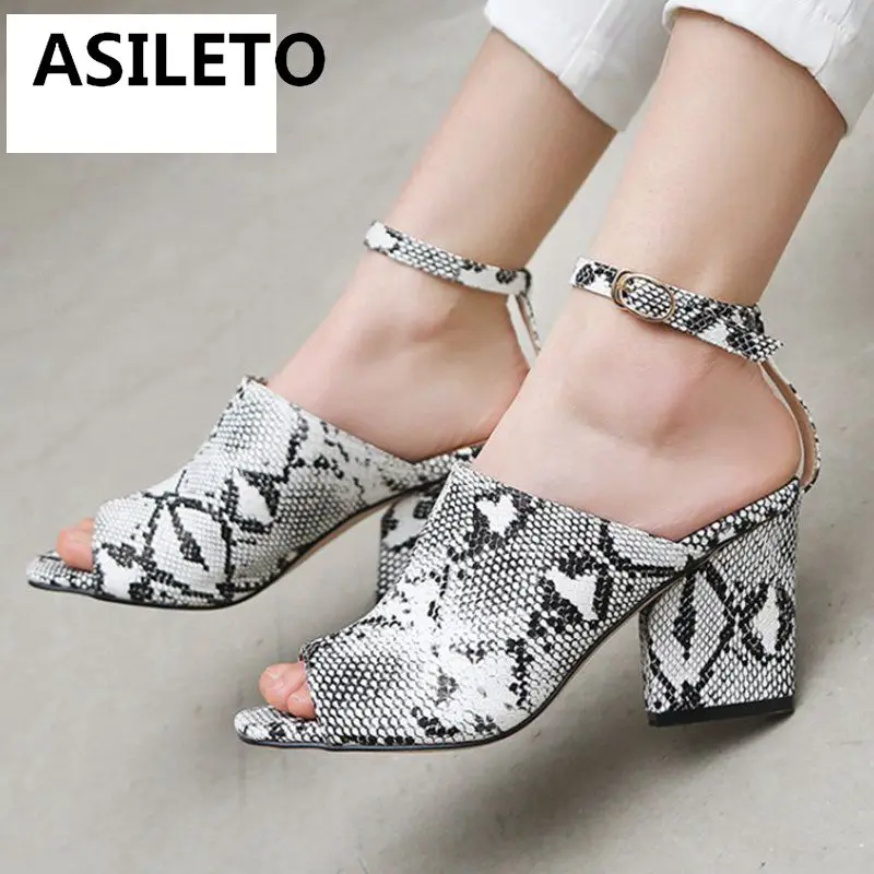

ASILETO Women snake shoes high heels sandals summer slingbacks lady peep toe footwear sandalias mujer big size 43 44 sandales