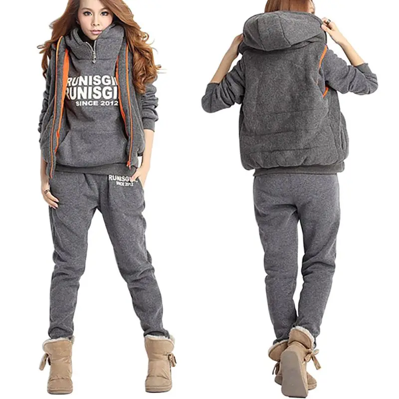 

Autumn Winter Letter Fleece Tracksuit Turtleneck Sweatshirts Casual Women Clothing 3 Piece set Pant +Hoodies+Vest Sporting Suit