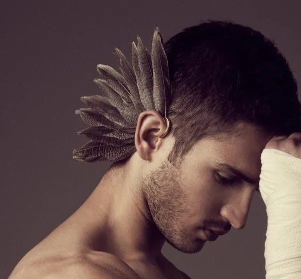

The Indian exaggerated the Turkey feather ear cuff (left )no piercing gold earrings for men and women