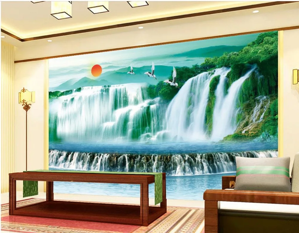 Пользовательские 3d обои горы и реки водопад фон декоративная живопись фото