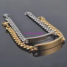 Newest Jewelry 15mm Men’s ID Bracelet Stainless Steel Gold / Silver Chain Bracelets For Men 22cm*15mm High Quality