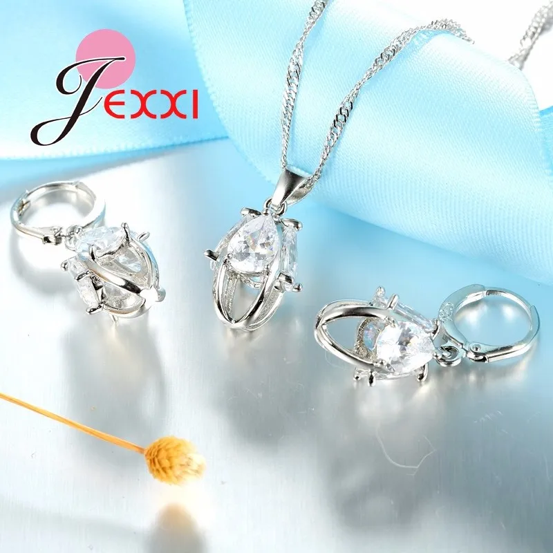 Женские свадебные ювелирные наборы 925 пробы серебро кубического циркония воды подвеска в форме капли цепочки и ожерелья серьги