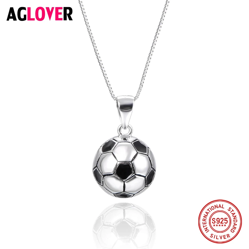 Дешево 2018 Футбол матч болельщиков 925 серебро Футбол круглый шар подвесной Цепочки и ожерелья 45 см цепи коробки мужские и женские Модные украшения