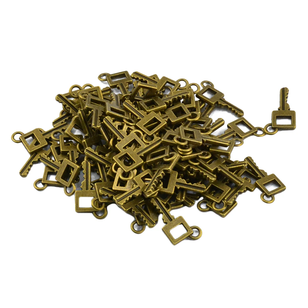 100pcs 22x11mm Punk Square Key Head Vintage Bronze Charms Key Shape Pendant for Jewelry Making DIY Handmade Decoration Key Charm