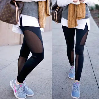 

Women Casual Pants High Waist Fitness Leggings Stretch Trousers Fashion Mesh Solid Long Pant Legging