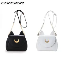 2015 mädchen kawaii nette sailor moon luna leder cat schulter messenger crossbody umhängetasche fan metall mond