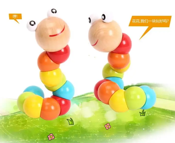 

Lovely worm twist puppet gift cognition fun educational changeable shape wood playmate kids colorful caterpillar baby toy