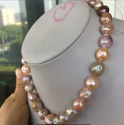 

HOT## Wholesale FREE SHIPPING >>>12mm natural kasumi gold pink purple pearl necklace 18inch 14KG
