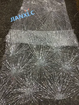 

high quality David-112923 french net lace fabric fashion african tulle mesh lace fabric with sequins