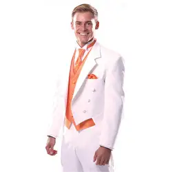 Индивидуальный заказ мужской костюм Роскошные Нотч 2017 длинный хвост 3 предмета Формальные белый смокинг мужские свадебные костюмы (куртка