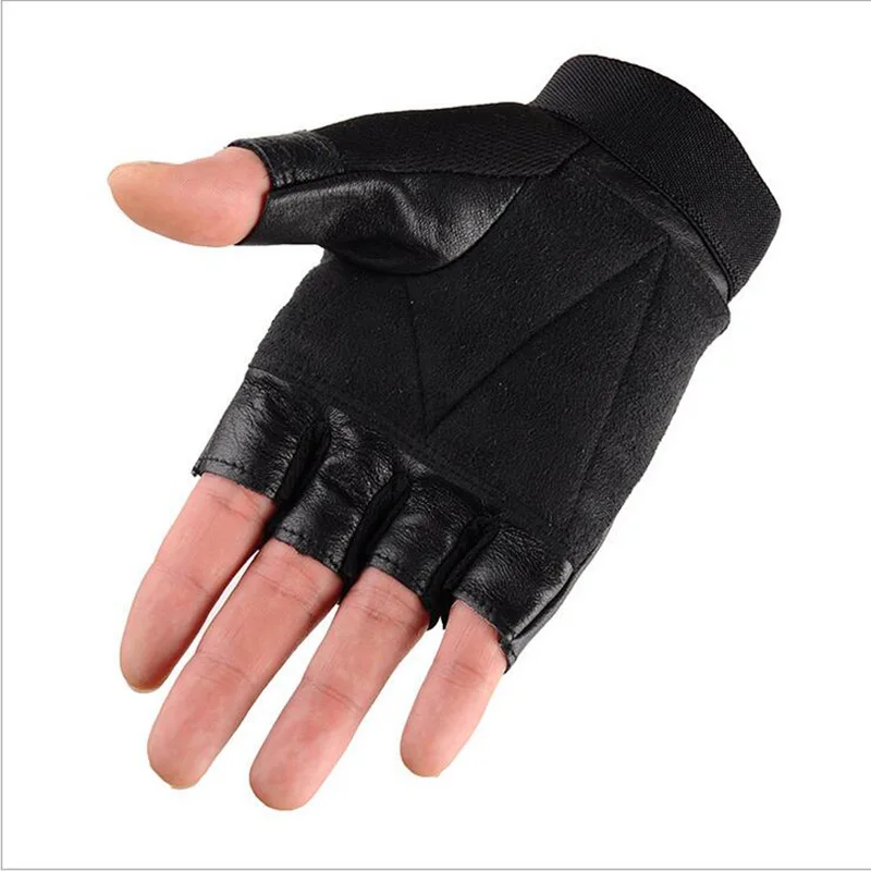 Men's Black Rivet Punk Half Finger Leather Gloves