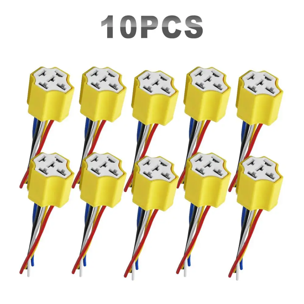 JGAUT 12V 24V 10 Pieces Ceramic Relay 4-PIN 5-PIN Relay With Wiring For Auto Car Wire Wiring kit Controller 12V 24V