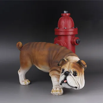 

New Creative Personality Adorable Dog English Bulldog Fun dog Ornaments Pee Dog with Hydrant Home Furnishings, Best Gift