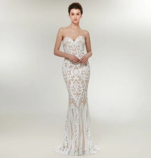 VARBOO_ELSA robe longue Милая Шея бежевое элегантное вечернее платье Русалка платье без рукавов сексуальные платья с открытой спиной - Цвет: as picture