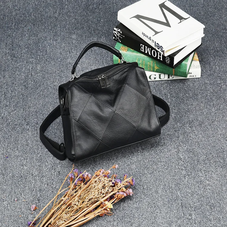 Factory direct high quality luxury Genuine Leather women handbags simple casual stitching design soft leather cows women bag