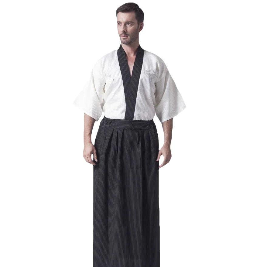 Винтаж Черный японский для мужчин кимоно воина традиционный юката хаори одежда самураев сценический костюм один размер B-068