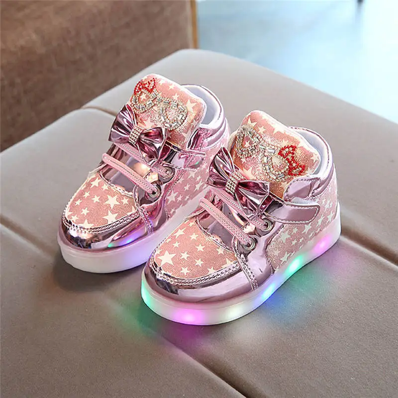 Светильник; обувь для маленьких девочек; яркий светильник; модные кроссовки; светящаяся звезда; повседневная детская обувь для малышей; - Цвет: Черный