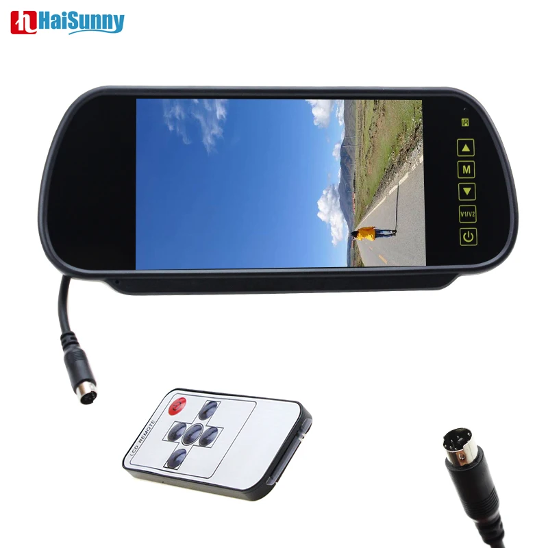 

HaiSunny New 7' TFT LCD Widescreen Car Rear View Mirror Monitor 2 Video Input Touch Button Auto Parking Reverse Rearview Monitor