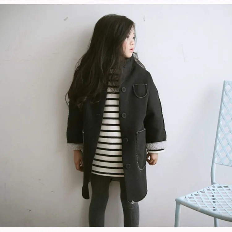 black fleece long girls coats for kids winter 2017 cotton jackets baby big girl tops clothing children mandarin collar coat girl (13)