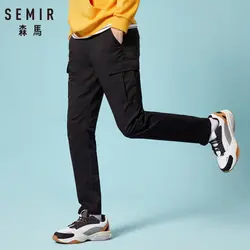 SEMIR для мужчин мягкий хлопок брюки карго Slim Fit Брюки с карманами Молния Fly с кнопкой для демисезонный в прямые брюки