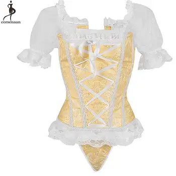 

Princess Corset Lace Transparent Short Sleeve Bustier Women Jaceuard Floral Gorset Outfit Clothing Boned Waist Slim Punk Korset