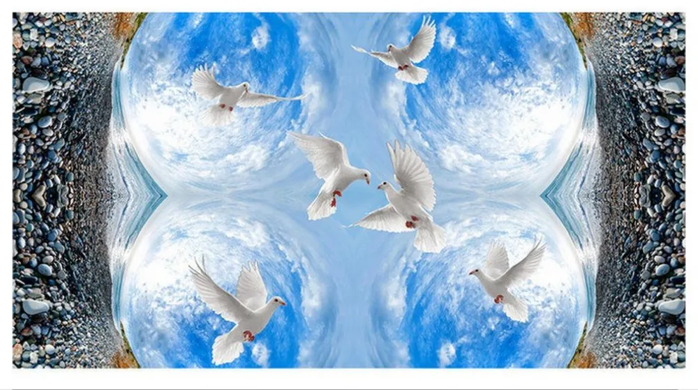 Пользовательские фото обои 3d потолочные фрески обои голубое небо и белые облака птиц камень Потолочные фрески украшения дома