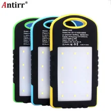 5000 мАч портативное водонепроницаемое солнечное зарядное устройство двойной USB внешний аккумулятор power Bank с аварийный светодиодный фонарь ударопрочный