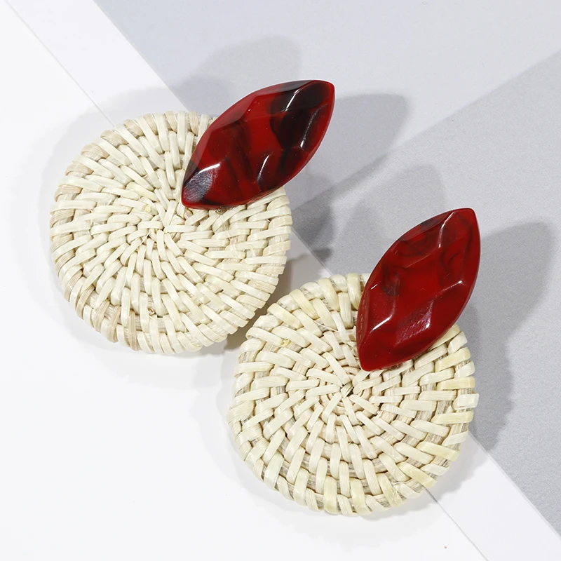 AENSOA Multiple 2019 Korea Handmade Bamboo Braid Pendent Drop Earrings New Fashion Rattan Vine Knit Long Earrings For Women Girl