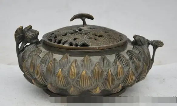 

S5422 old china chinese buddhism bronze lotus flower joss statue Incense Burner Censer