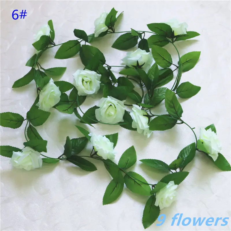 1pcs/lot 230-250cm Artificial Flowers Silk Roses Ivy Vine diy with Green Leaves Fake leaf artificial flowers for home decoration - Цвет: 6Milk white-9 flower