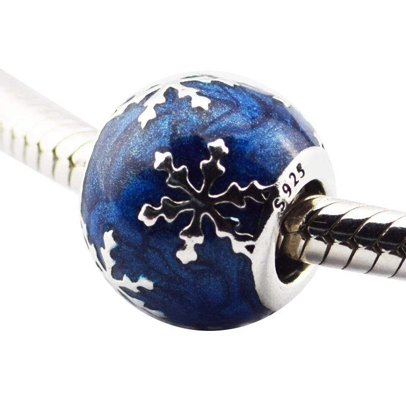 

Wintry Delight Beads 100% 925 Sterling Silver Midnight Blue Enamel Charm Beads for Jewelry Making Fit Bracelets Diy PF639