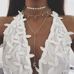 KISSWIFE Bohemia Multilayer Necklace Wafer Chain Crystal Pendant Moon Necklace Layered Ethnic Women Gift Jewelery KISSWIFE Bohemia Multilayer Necklace Wafer Chain Crystal Pendant Moon Necklace Layered Ethnic Women Gift Jewelery