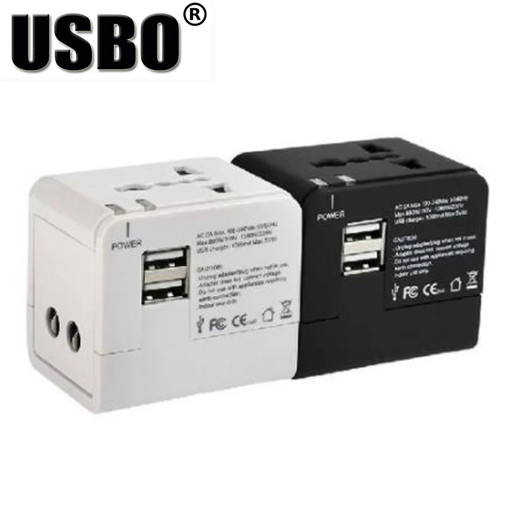 

Black White global Universal Plug Adapter double USB 5V 2.1A Port travel AC Power Adaptor with AU US UK EU plug socket converter