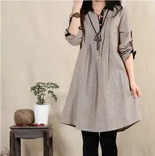Hitz the commoner loose large size women dress in long sleeved linen cotton long shirts