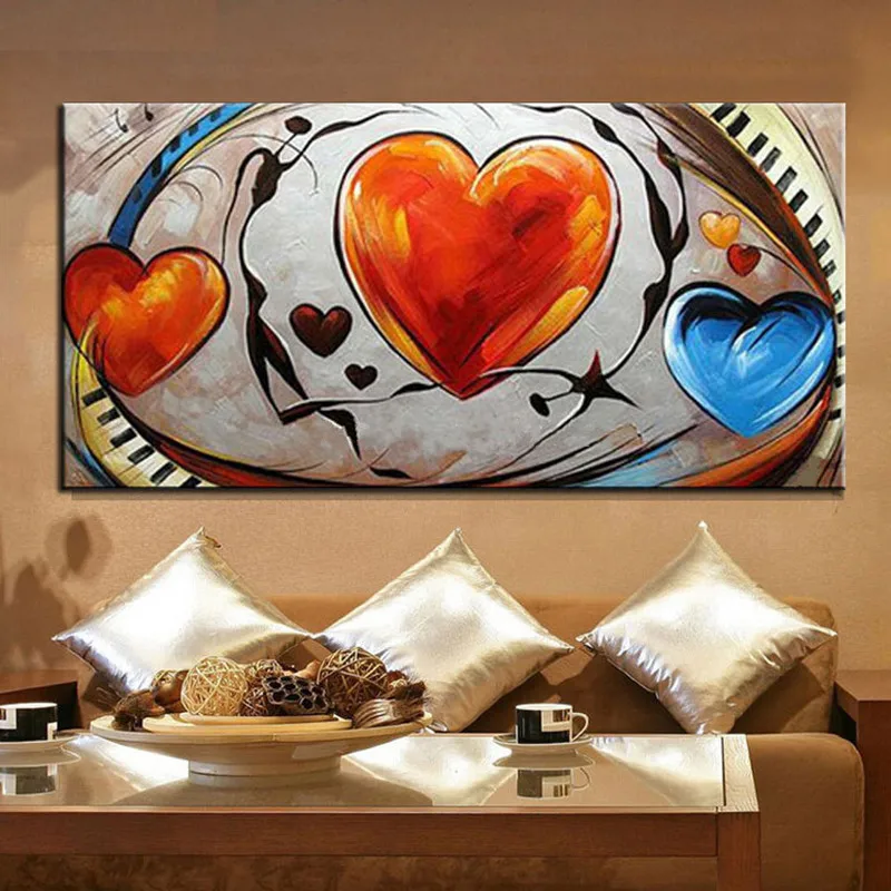 

Large Abstract Paintings on Canvas Handpainted Red Blue Hearts Oil Painting Modern Home Decor Wall Art Pictures For Living Room