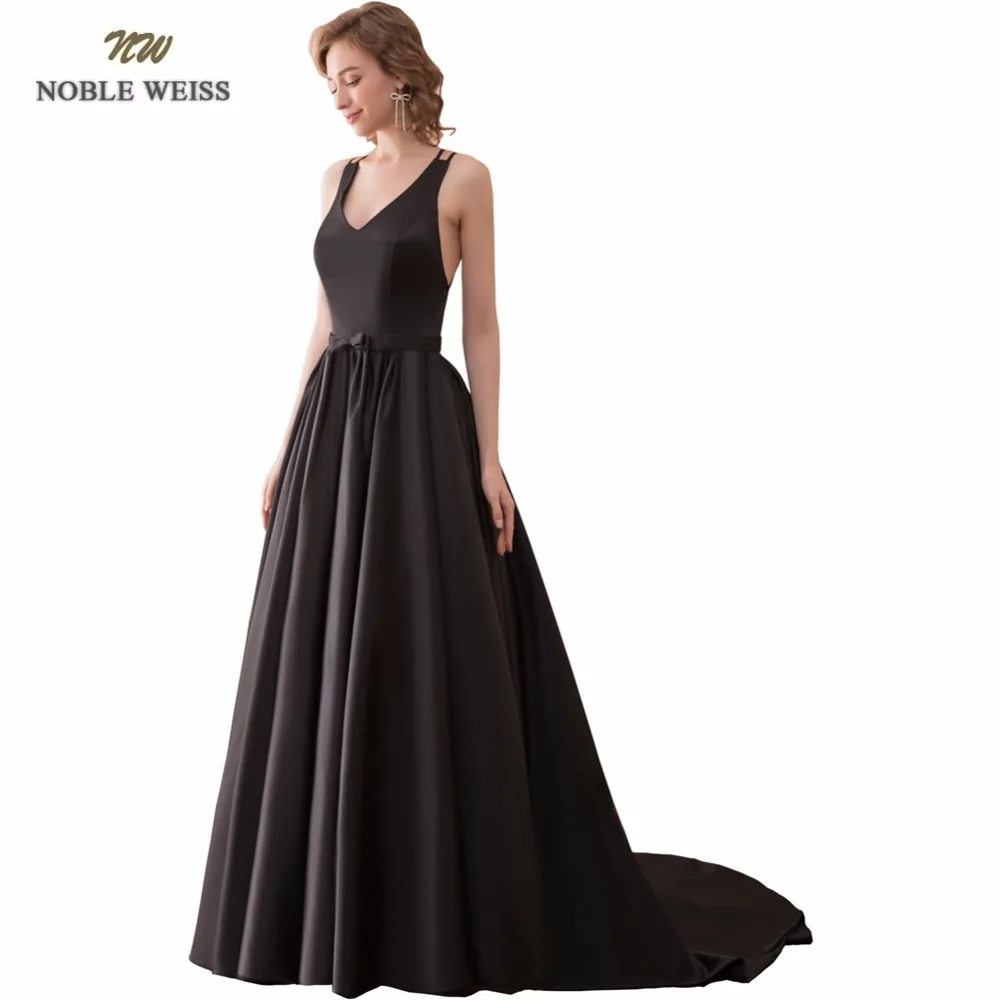 

NOBLE WEISS Sexy A-Line Evening Dresses Satin Prom Gown Robe de Soiree 2019 Bare Back Formal Special Occasion Gowns