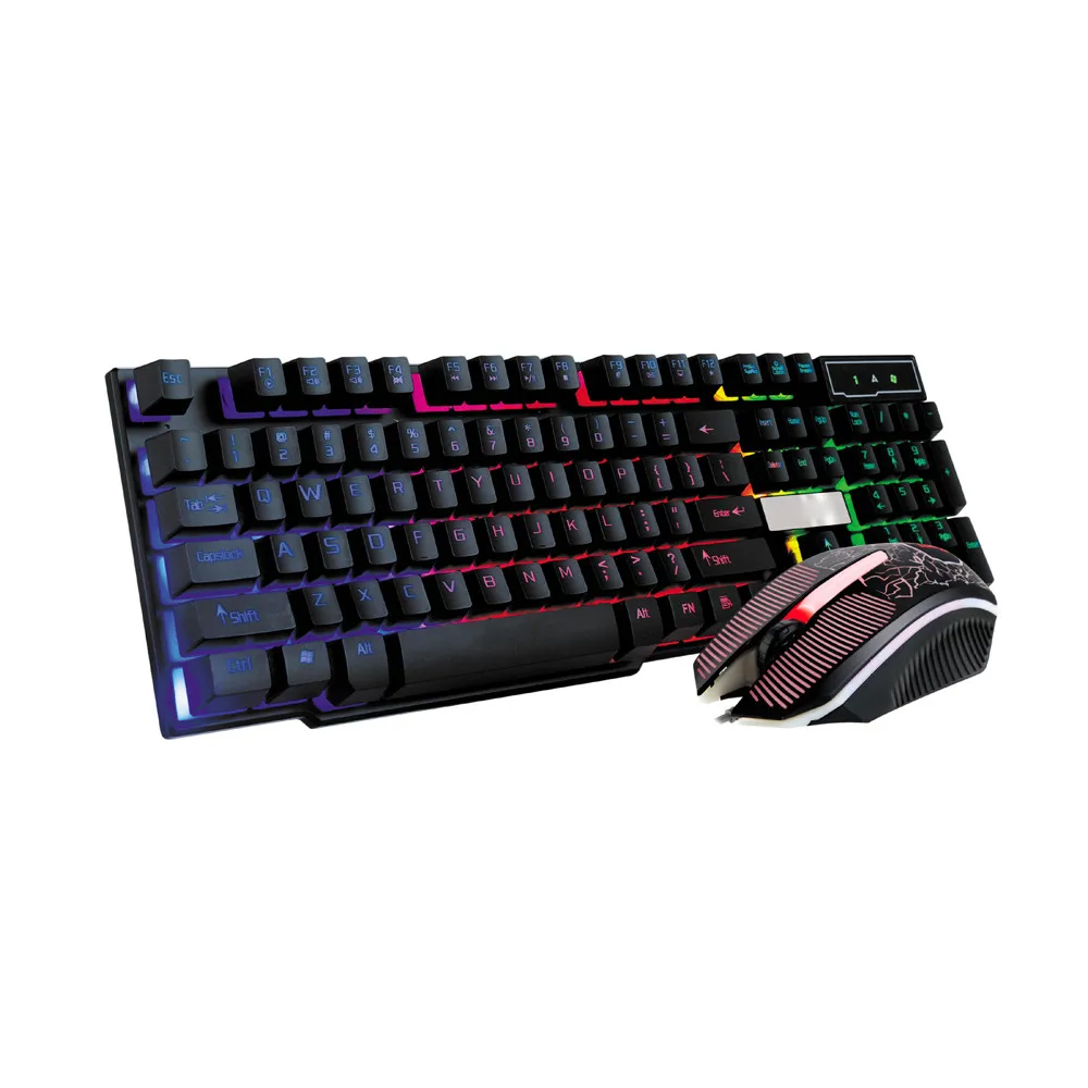 Механическая клавиатура, цветной светодиодный usb-проводной игровой набор с подсветкой, радужная клавиатура+ мышь, 20А, Прямая поставка