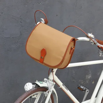 

Tourbon Vintage Bicycle Bag Front Handlebar Retro Bike Panniers Backseat Bags Messenger Khaki Canvas Water Repellent for Cycling