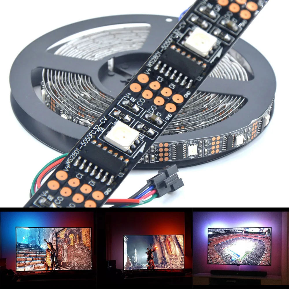 5 m WS2801 32 светодиодный s/m IP20/IP65/IP67 5050 rgb Светодиодные ленты Raspberry Pi управления программирования Arduino ambilight ТВ, белая/черная печатная плата DC5V