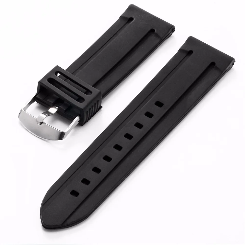 

New Men Black Silicone Rubber Wristwatch Military Sport 24mm Width Watch Band Sport Wristwatch Replacement Belt Strap / WB2407