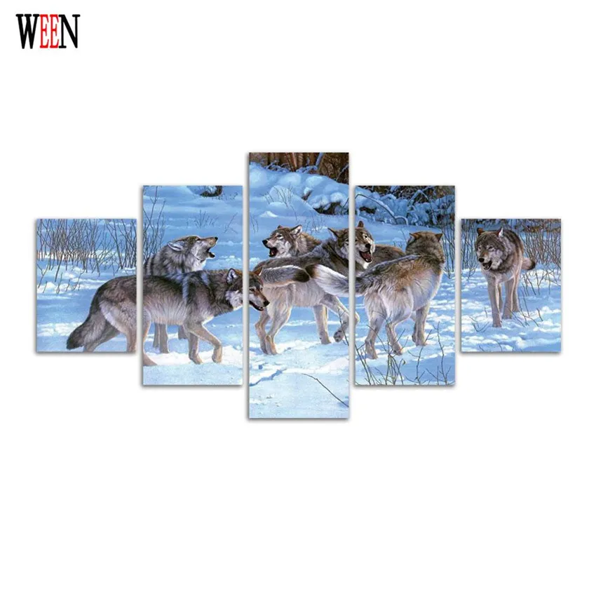 

Snow Wolves Canvas Painting HD Printed Animal Group Home Decor Wall Pictures For Living Room Modular Pictures Cuadros Decoracion