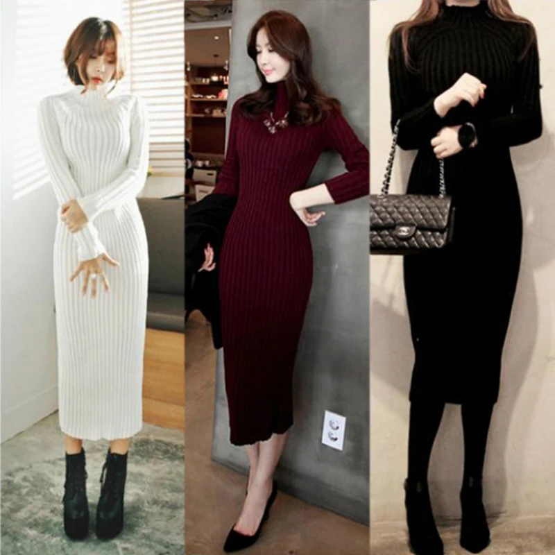 Sweater Dress Winter 2017 Autumn Women Long Sleeve Robe Sexy Bandage Slim Bodycon Elegant