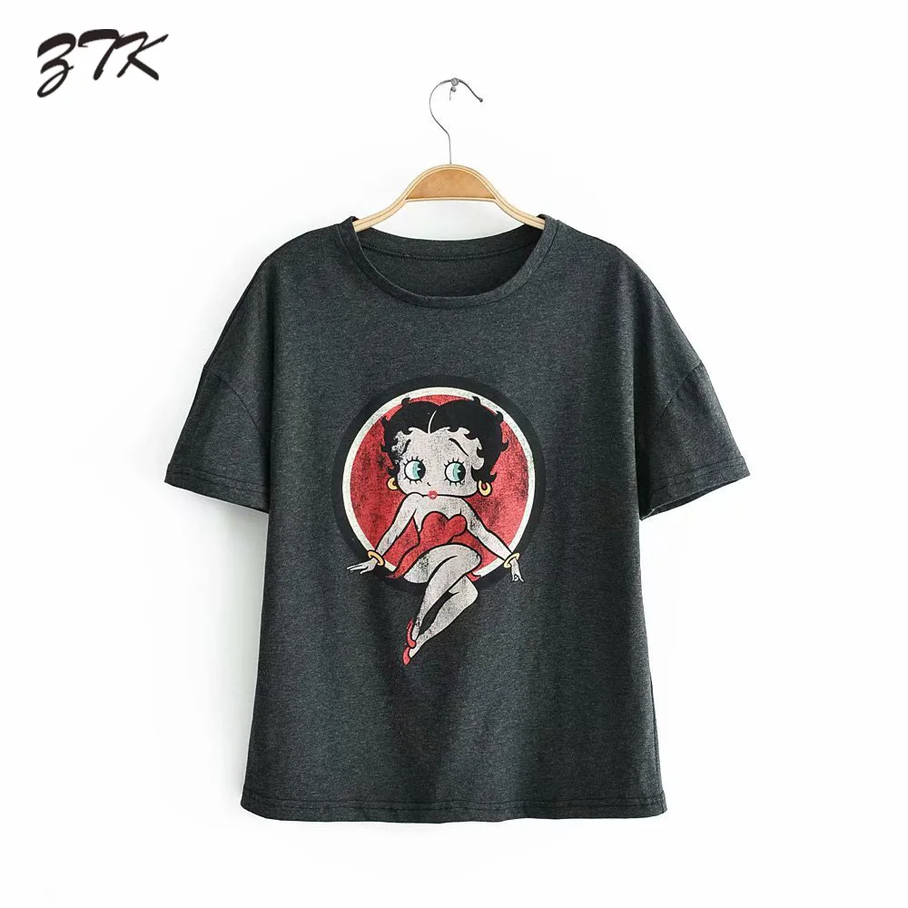 

Streetwear Loose Cartoon Women t shirt Summer 2019 O Neck Short Sleeve Gray Tees Top Female Casual Girl Funny t-shirt
