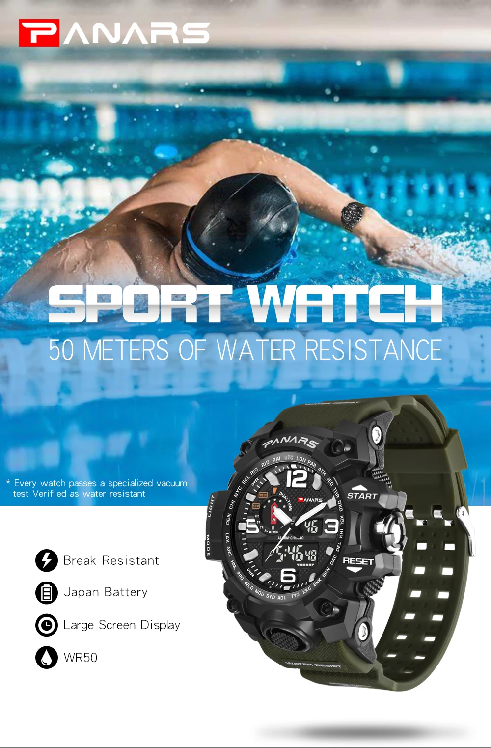 PANARS мужские спортивные часы для улицы для мужчин водонепроницаемый цифровой светодиодный G мужской шок военные электронные наручные часы relogio masculino
