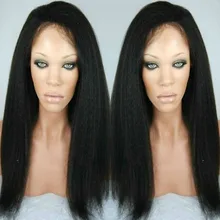 Italian Yaki Straight Hair Wig Full Lace Human Hair Wig Glueless Lace Front Wig Natural Hairline with Baby Hair Bleached Knots