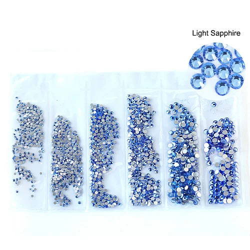 1 упаковка стеклянные стразы для ногтей разных размеров SS4-SS12 украшения для ногтей камни блестящие камни для маникюра 40 цветов E7042 - Цвет: lt.sapphire