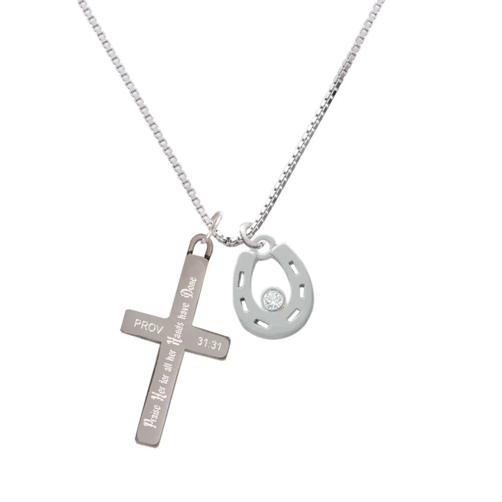 Horseshoe with Clear Crystal - Praise Her - Cross Necklace